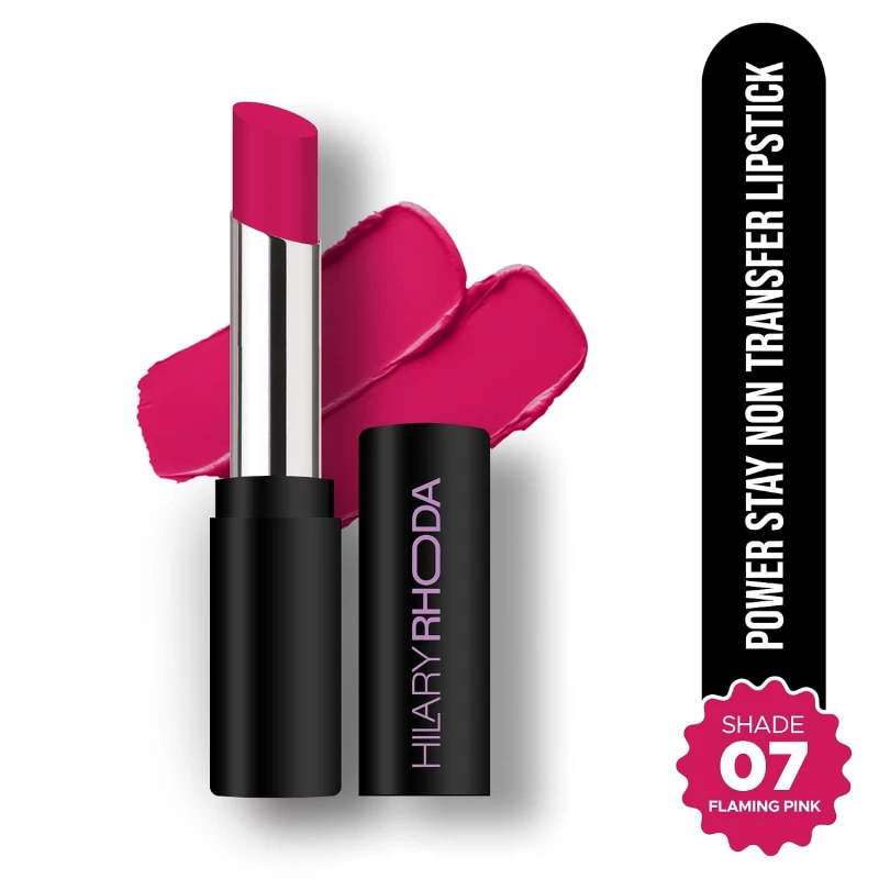 Hilary Rhoda Power Stay NonTransfer Lipstick | Matte Finish | Infused with Vitamin E & Shea Butter | Lightweight & Highly Pigmented | Glides Easily & Smudge-Proof |3.2g (Flaming Pink - Shade 07) - Thumbnail 2